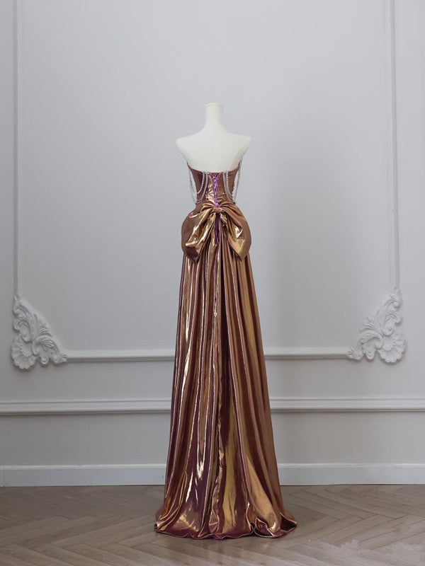 Mermaid Strapless Sequin Brown Long Prom Dress