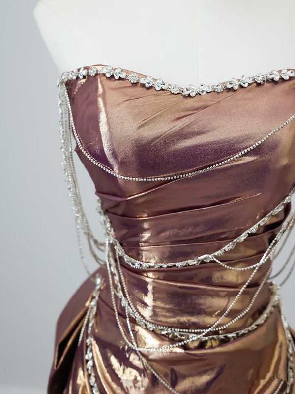 Mermaid Strapless Sequin Brown Long Prom Dress