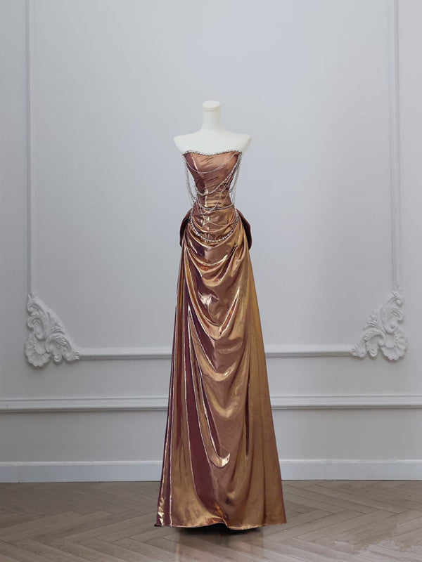 Mermaid Strapless Sequin Brown Long Prom Dress Main image