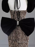 Mermaid Strapless Sequin Gold Floor Length Prom Dresses