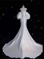 Mermaid Strapless Short Sleeves White Satin Wedding Dress Brides Dresses