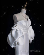 Mermaid Strapless Short Sleeves White Satin Wedding Dress Brides Dresses