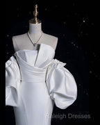 Mermaid Strapless Short Sleeves White Satin Wedding Dress Brides Dresses