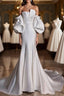 Mermaid Strapless Short Sleeves White Satin Wedding Dress Brides Dresses