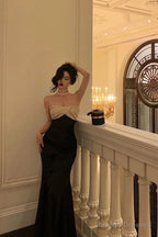 Mermaid Strapless Sleeveless Black Ankle Length Ruffle Prom Dress Birthday Outfits