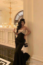 Sexy Mermaid Strapless Sleeveless Black Ankle Length Ruffle Prom Dresses Birthday Outfits