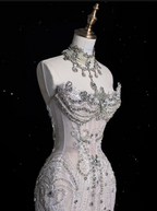 Mermaid Strapless Tulle With Silver Beads Long Wedding Dress Brides Dresses