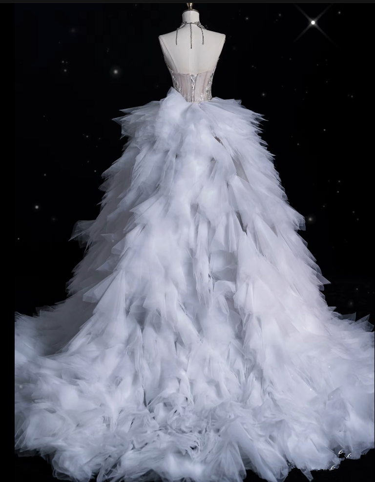 Mermaid Strapless Tulle With Silver Beads Long Wedding Dress Brides Dresses