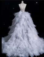 Mermaid Strapless Tulle With Silver Beads Long Wedding Dress Brides Dresses