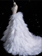 Mermaid Strapless Tulle With Silver Beads Long Wedding Dress Brides Dresses