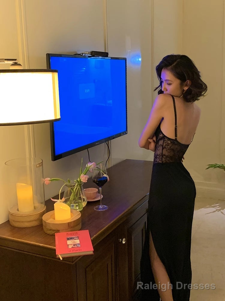 Sexy Mermaid Straps Black Lace Prom Dress 21Th Birthday Outfits