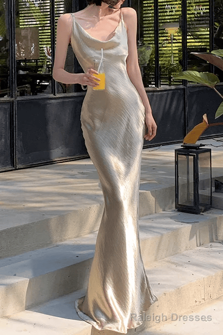 Sexy Mermaid Straps Gold Satin Prom Dress 21th Birthday Outfits Main image