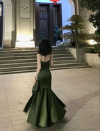 Mermaid Straps Green Prom Dress Satin Long Prom Dress