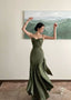Mermaid Straps Green Prom Dress Satin Long Prom Dress