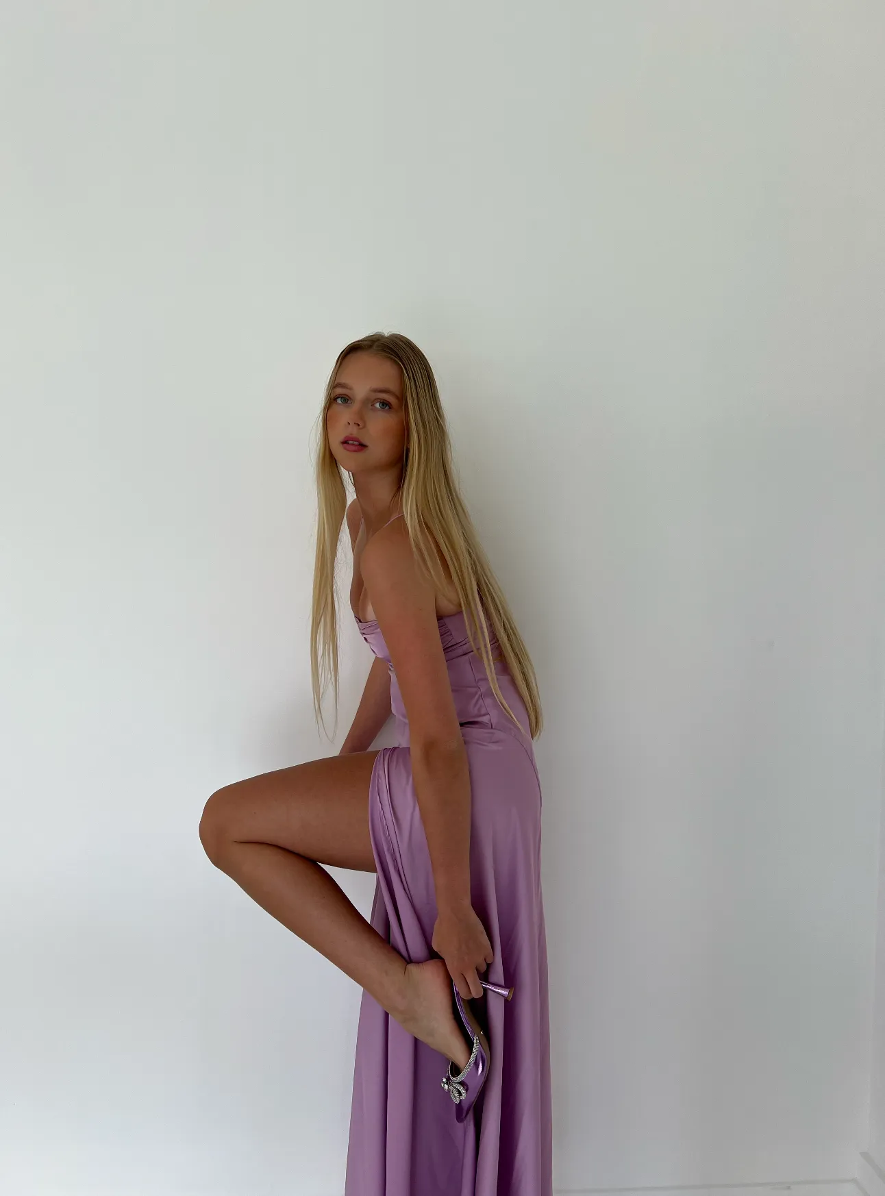 Mermaid Straps Lilac Slit Long Prom Dresses