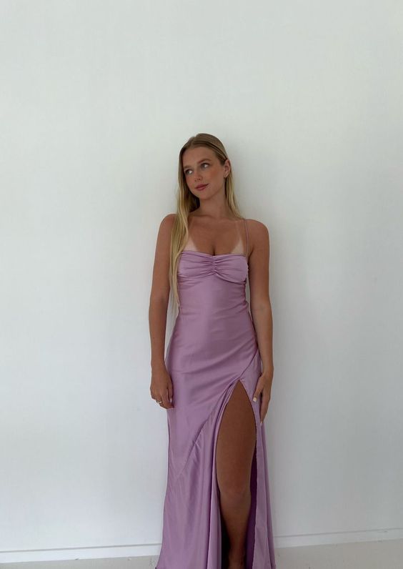 Mermaid Straps Lilac Slit Long Prom Dresses Main image