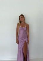 Mermaid Straps Lilac Slit Long Prom Dresses