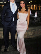 Mermaid Straps Long Pink Prom Dresses Prom Dresses
