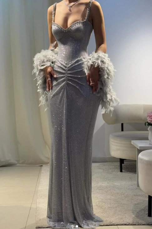 Mermaid Straps Silver Sequin Prom Dress Long Prom Dresses 20Th Birthday Outfits Graduation Dress Secondary image