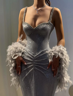 Mermaid Straps Silver Sequin Prom Dress Long Prom Dresses 20Th Birthday Outfits Graduation Dress