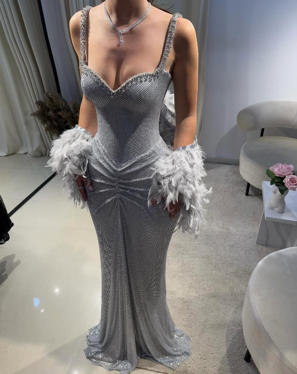 Mermaid Straps Silver Sequin Prom Dress Long Prom Dresses 20Th Birthday Outfits Graduation Dress