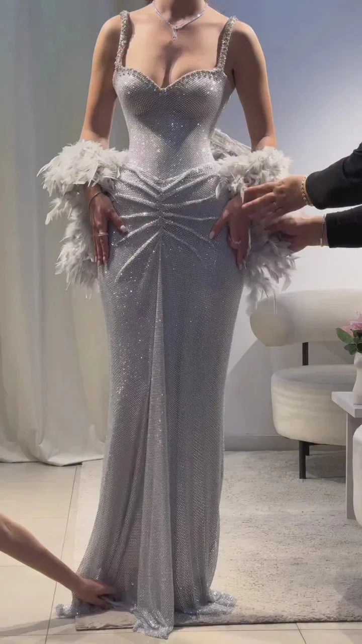 Mermaid Straps Silver Sequin Prom Dress Long Prom Dresses 20Th Birthday Outfits Graduation Dress