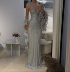 Mermaid Straps Silver Sequin Prom Dress Long Prom Dresses 20Th Birthday Outfits Graduation Dress