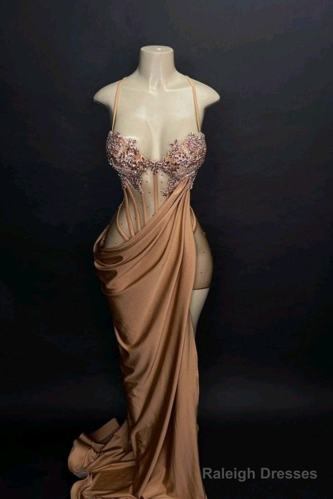 Sexy Mermaid Straps Slit Velvet Prom Dress Main image