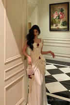 Mermaid Straps White Long Satin Prom Dress Birthday Outfits