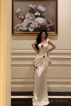 Mermaid Straps White Long Satin Prom Dress Birthday Outfits
