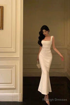 Mermaid Straps White Sleeveless Date Night Dresses Prom Dress Birthday Outfits