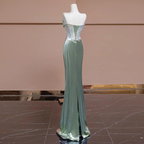 Mermaid Sweetheart Green Long Prom Dresses Satin Prom Dress