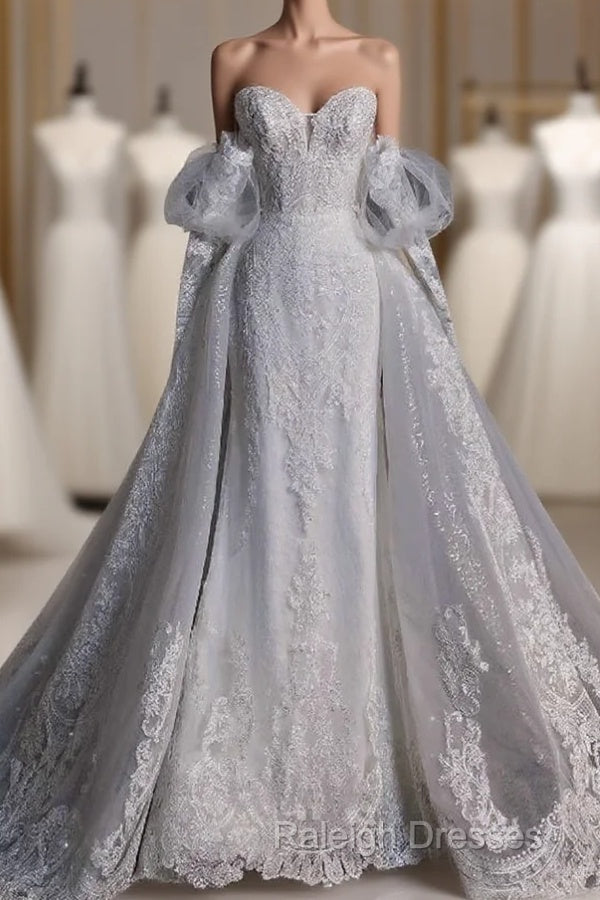 Sexy Mermaid Sweetheart Long Sleeves White Lace Wedding Dresses Brides Dress Main image