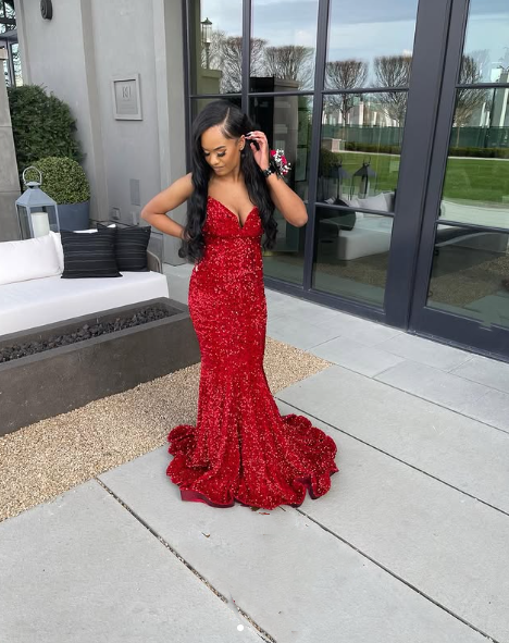 Mermaid Sweetheart Neckline Sequin Black Girl Red Prom Gowns Prom Dress