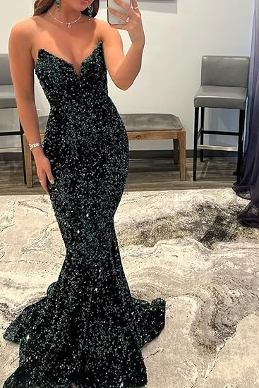 Mermaid Sweetheart Neckline Sequin Black Girl Red Prom Gowns Prom Dress