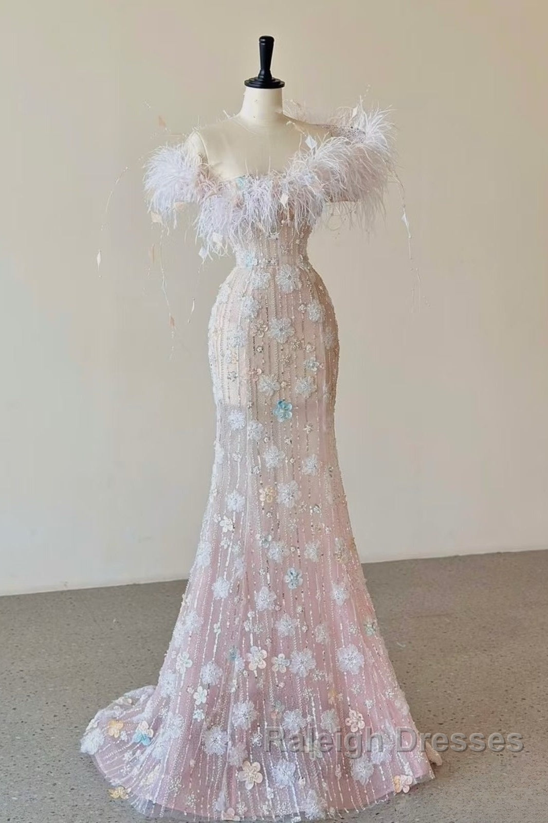 Sexy Mermaid Sweetheart Pink Lace Long Floral Prom Dresses Party Dress