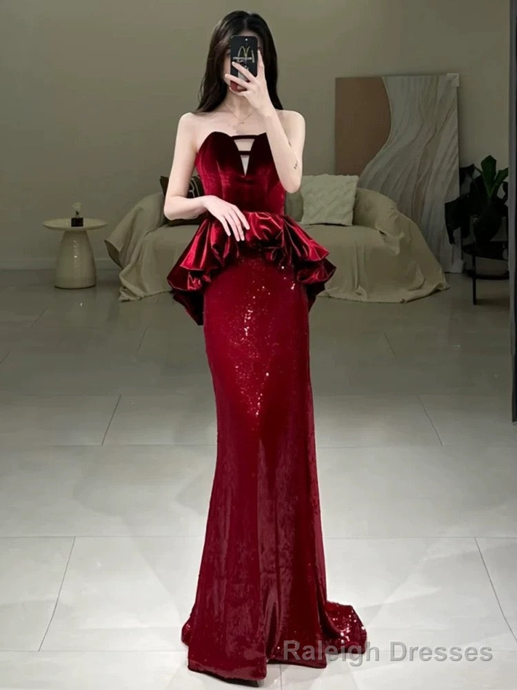 Sexy Mermaid Sweetheart Red Floor Length Evening Dress Prom Dresses