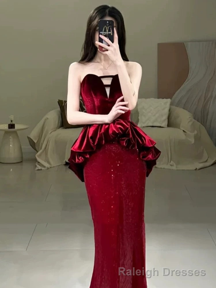 Sexy Mermaid Sweetheart Red Floor Length Evening Dress Prom Dresses