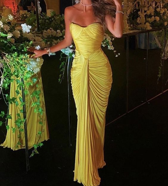 Mermaid Sweetheart Ruffles Yellow Prom Dresses Weddingh Guest Dress Main image