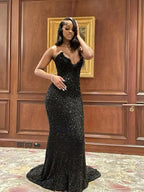 Mermaid Sweetheart Sequin Slit Black Prom Dress Long Prom Dresses