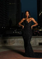 Mermaid Sweetheart Sequin Slit Black Prom Dress Long Prom Dresses