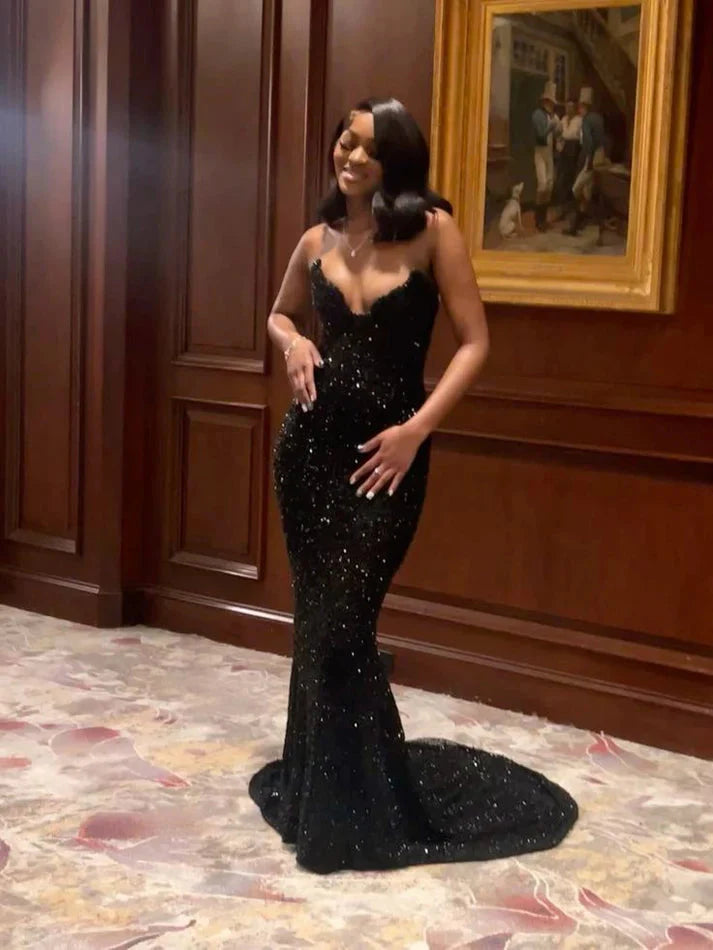 Mermaid Sweetheart Sequin Slit Black Prom Dress Long Prom Dresses Main image