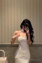 Sexy Mermaid Sweetheart White Long Prom Dresses Simple Fold Birthday Outfits