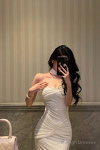 Mermaid Sweetheart White Prom Dress Long Simple Fold Birthday Outfits