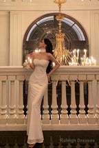 Sexy Mermaid Sweetheart White Long Prom Dresses Simple Fold Birthday Outfits