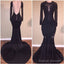 Mermaid Tulle Long-Sleeves Black Prom Dress