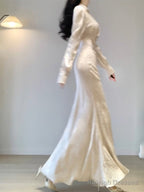 Mermaid V Neckline Long Sleeves White Prom Dress Night Dresses Birthday Outfits