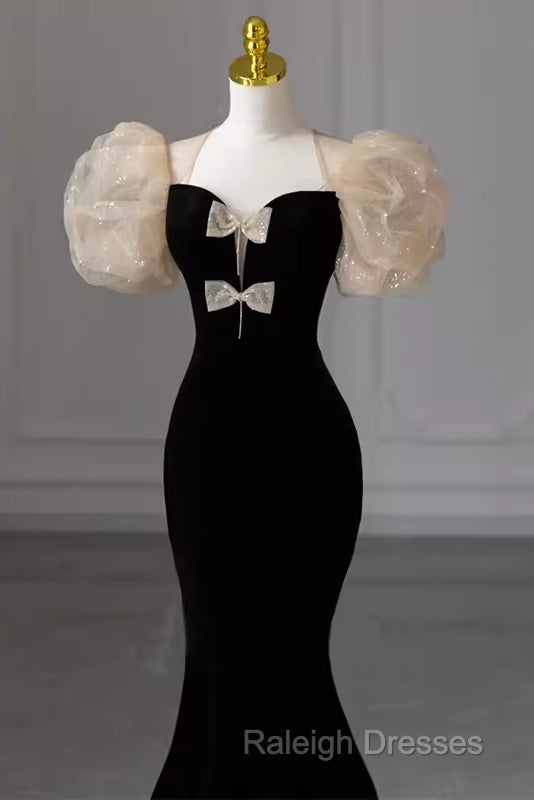 Sexy Mermaid Velvet Party Dresses Black Prom Dresses