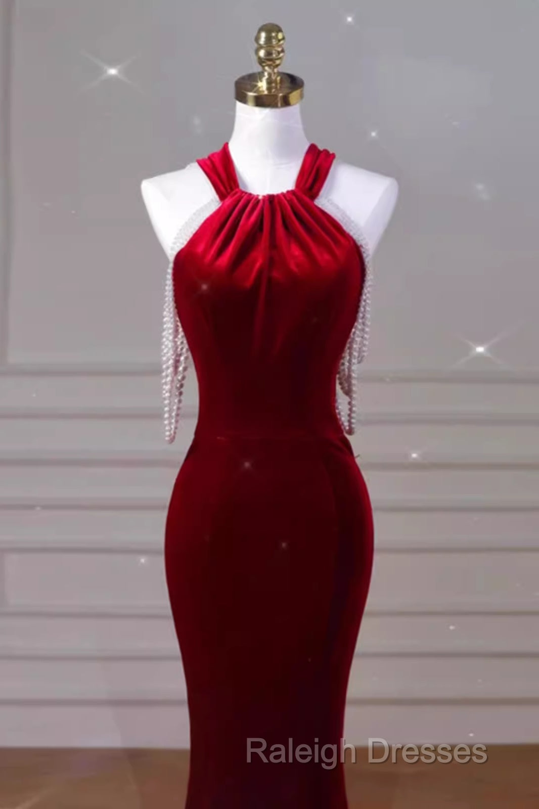 Sexy Mermaid Velvet Party Dresses Red Prom Dresses