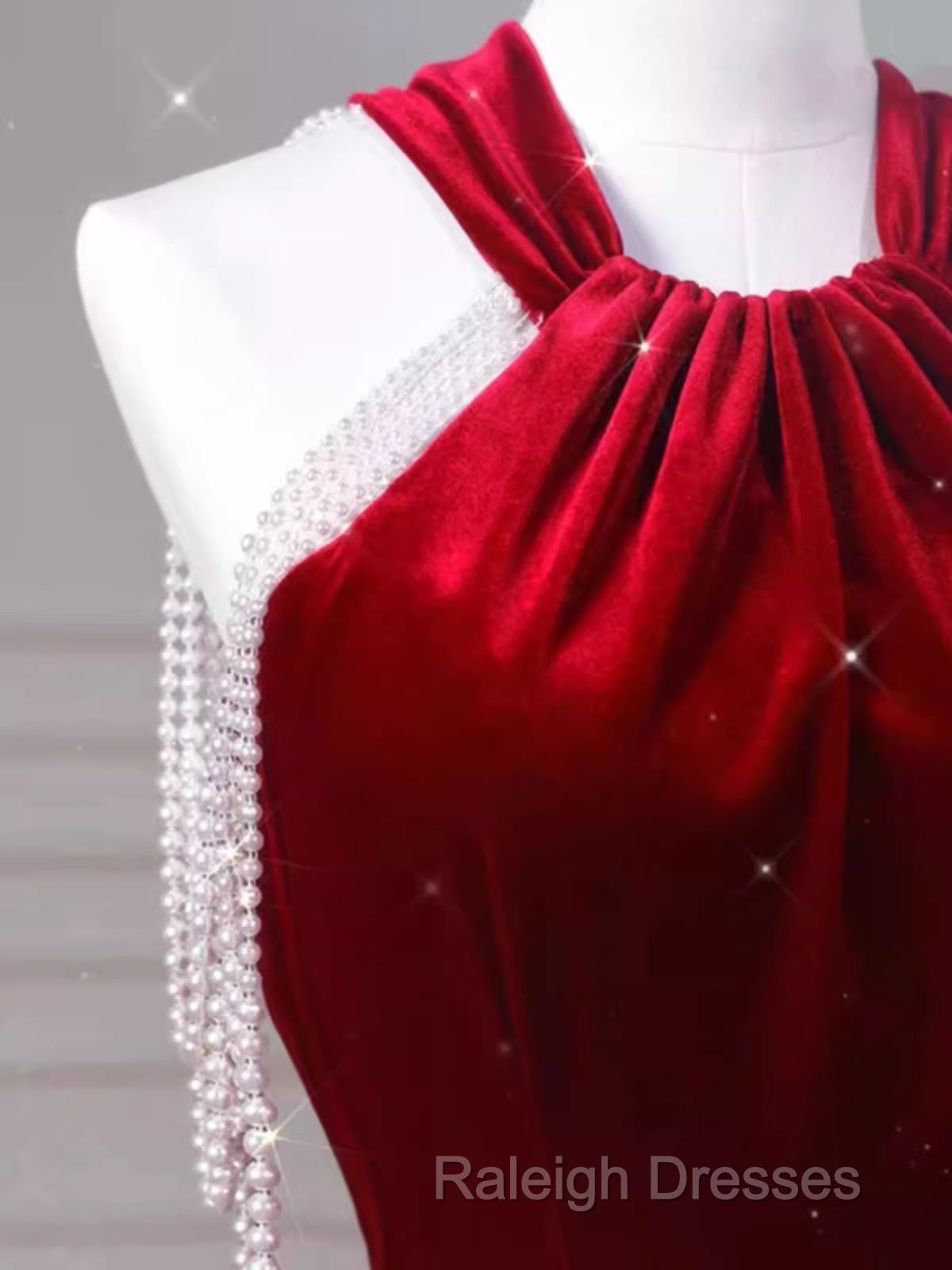 Mermaid Velvet Prom Dress Red Prom Dress